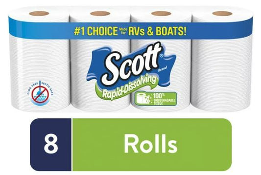 Scott Rapid-Dissolving Toilet Paper, 8 Regular Rolls