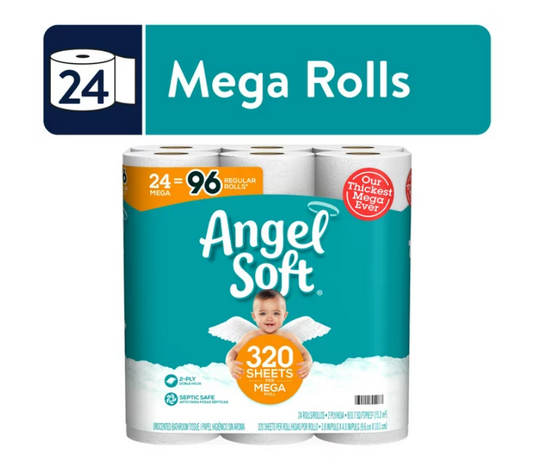 Angel Soft Toilet Paper;  24 Mega Rolls