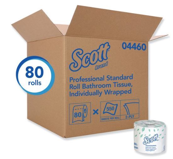 Scott Essential Standard Roll Bathroom Tissue, Septic Safe, 2-ply, White, 550 Sheets/roll, 80/carton